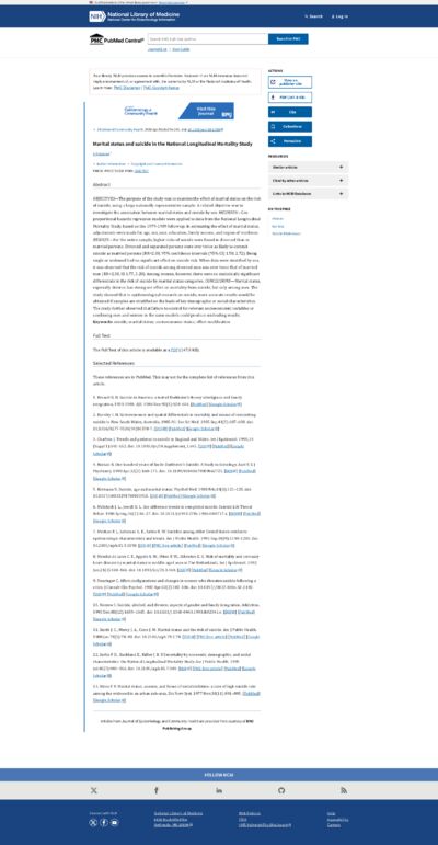 Anteprima Marital status and suicide in the National Longitudinal Mortality Study   PMC